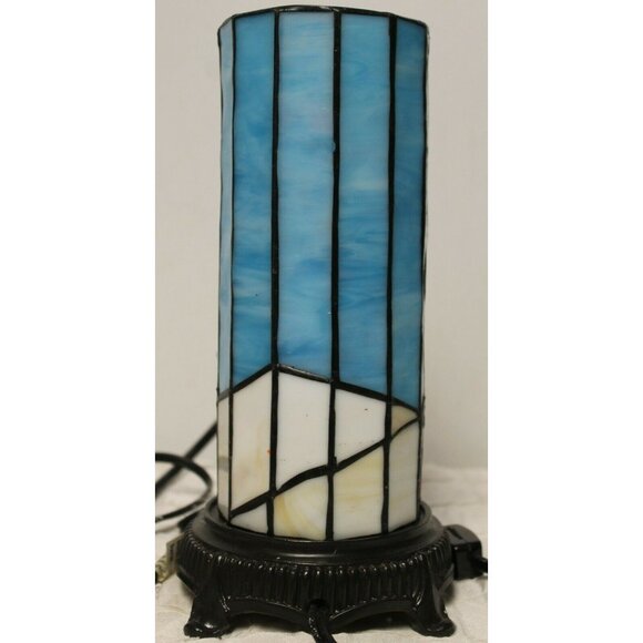 Stained Glass Snowman Lamp Blue White Scene Accent Christmas Hat Scarf Orange - Picture 4 of 8